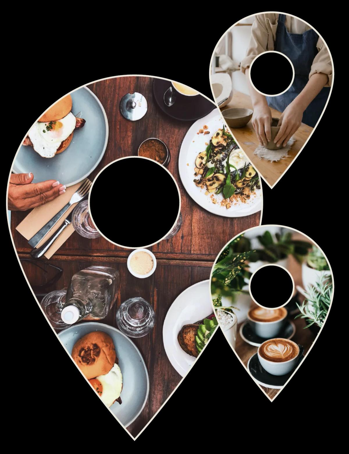 map pins that have pictures of local culture inside them